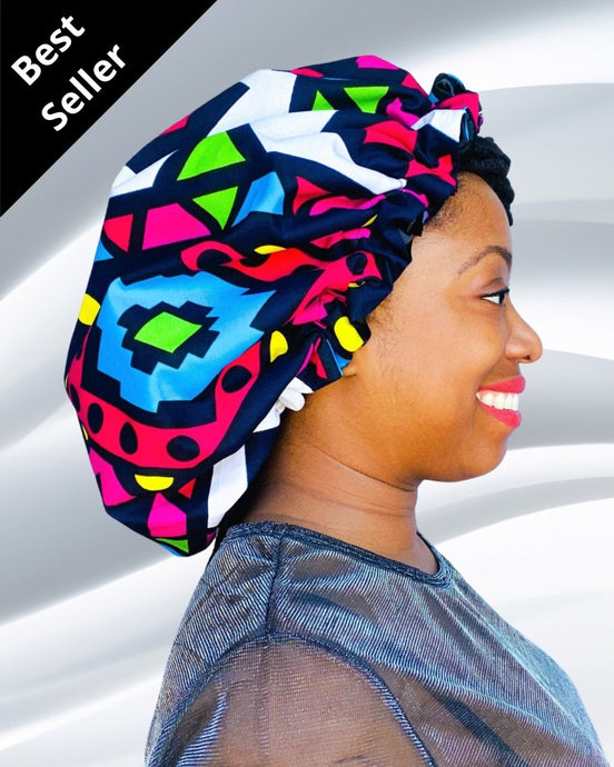 Zoë (rainbow) | satin lined drawstring bonnet