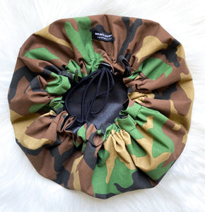 Commander (black satin) | satin lined drawstring bonnet
